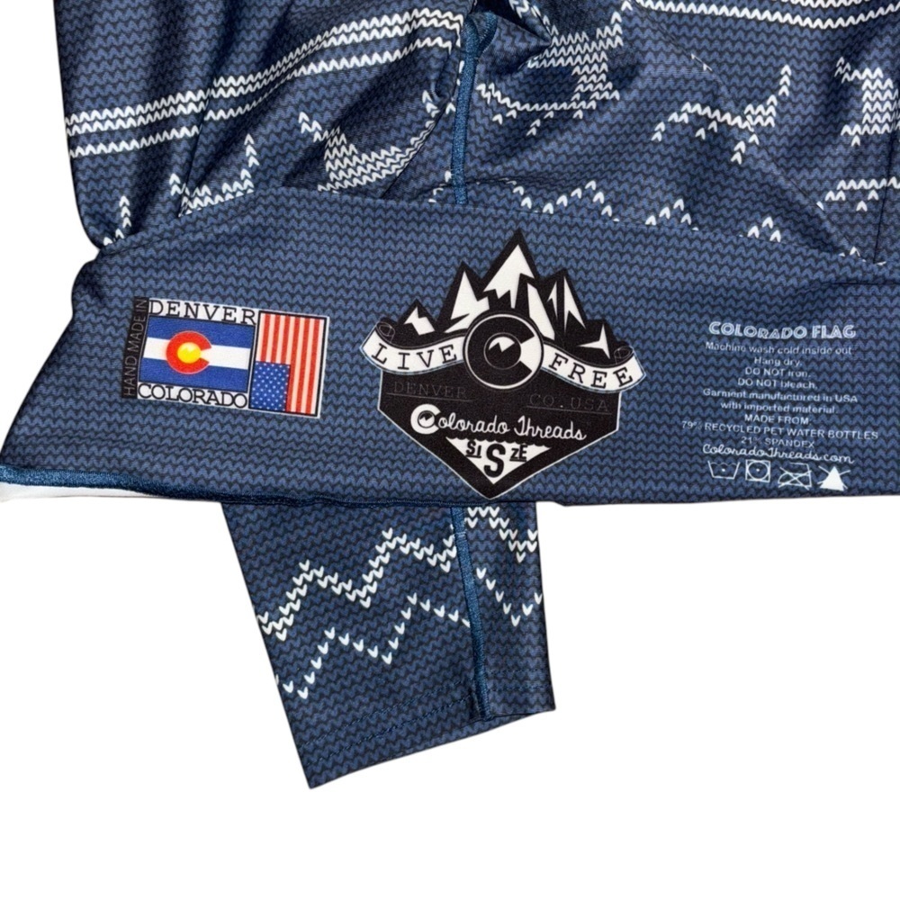 Colorado Threads Winter Christmas Leggings Blue Snow Print Women’s S Denver CO - Picture 6 of 6